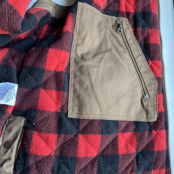 RIDGECUT TOUGHWEAR Canvas Vest Men's XL Brown Plaid Fleece Lining Workwear - Picture 6 of 8